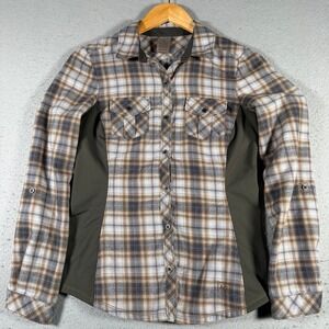 REI Womens Plaid Wool Blend Long Sleeve Hiking Shirt Brown‎ Blue XS 833427